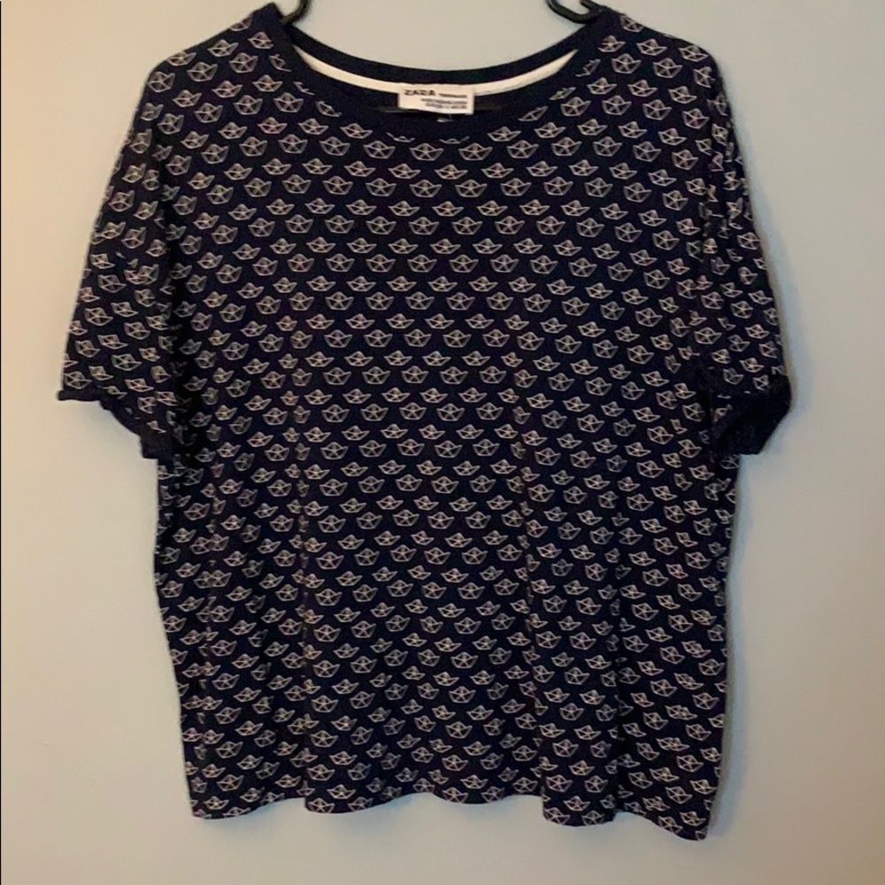 Zara paper boats T-shirt EUC